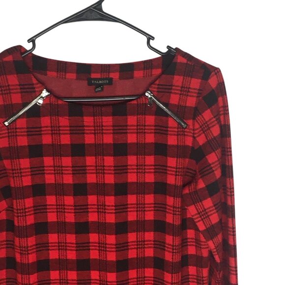 Talbots Dress Womens XS Red Black Plaid Knit Sheath Zipper Shoulder Christmas - Picture 3 of 16